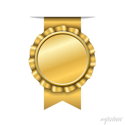 Award Ribbon Gold Icon Golden Medal Design Isolated On White Wall