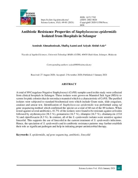 (PDF) Antibiotic resistance properties of Staphylococcus epidermidis ...