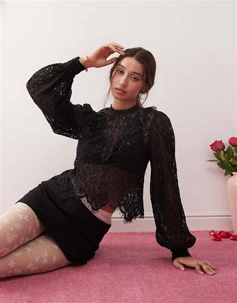 Miss Selfridge Lace Victoriana Blouse In Black Asos