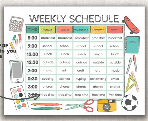 Kid Schedule Template Free