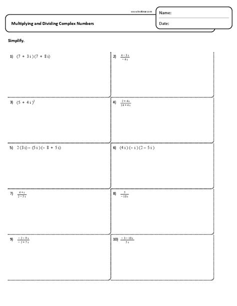 Multiplying And Dividing Complex Numbers Worksheets