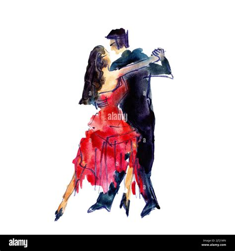 Ilustración De Acuarela Pareja Hombre Y Mujer Bailando Tango