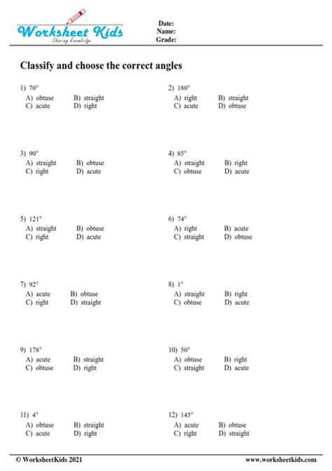 Classifying angles worksheets | Acute Obtuse Right and Straight angles ...