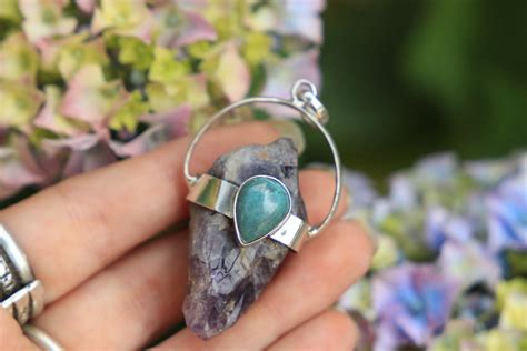 Amethyst Turquoise Necklace Sterling Silver Raw Crystal Natural