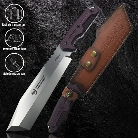 Faca De Sobrevivencia - Faca de Sobrevivência 37cm Aço CPM-T440V e Cabo G10 + Bainha Couro ...