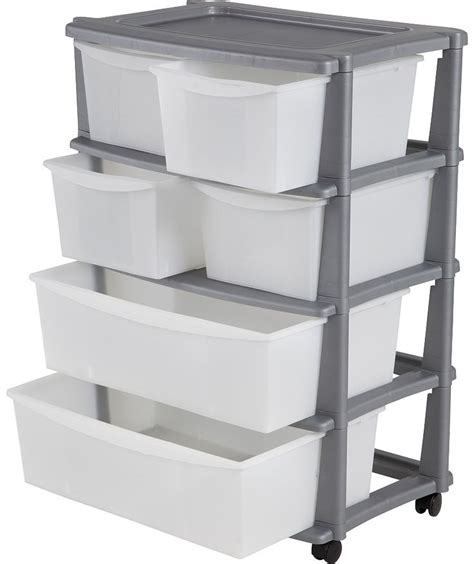 Buy 6 Drawer Plastic Wide Storage Tower Unit Silver At Uk