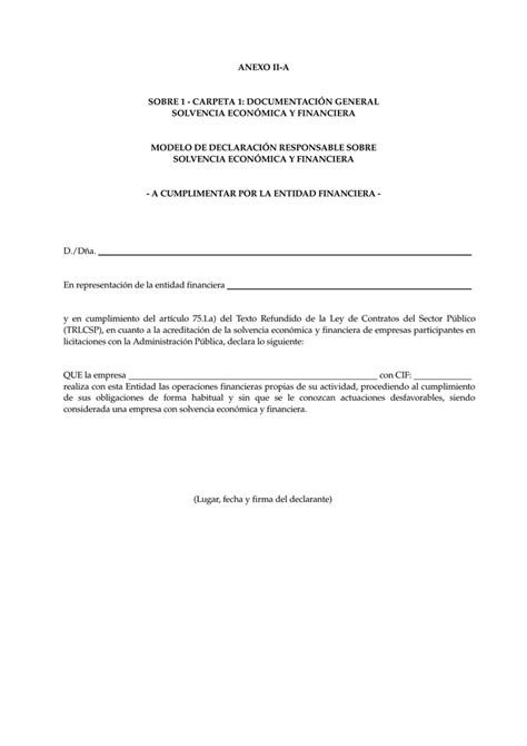 Modelo De Declaraci N Responsable Sobre Solvencia Econ Mica Y