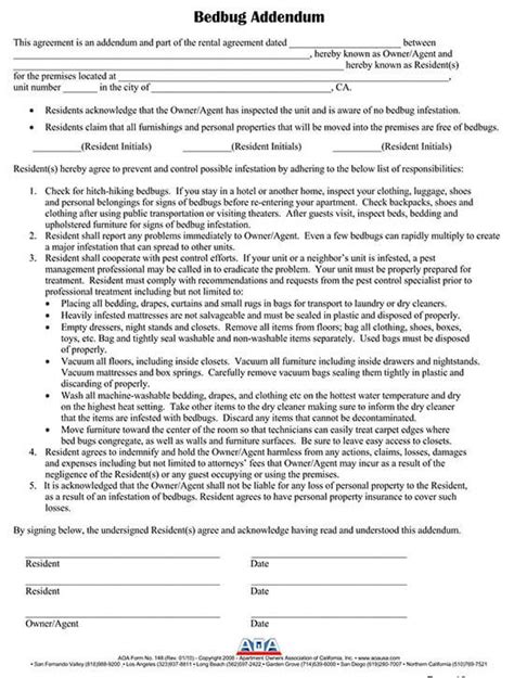 Free Bed Bug Addendum Template Word Pdf