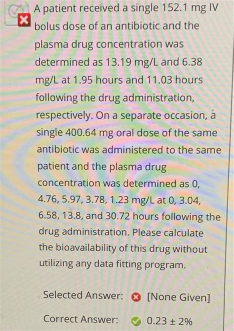 Solved A Patient Received A Single Mg Iv Bolus Dose Of Chegg