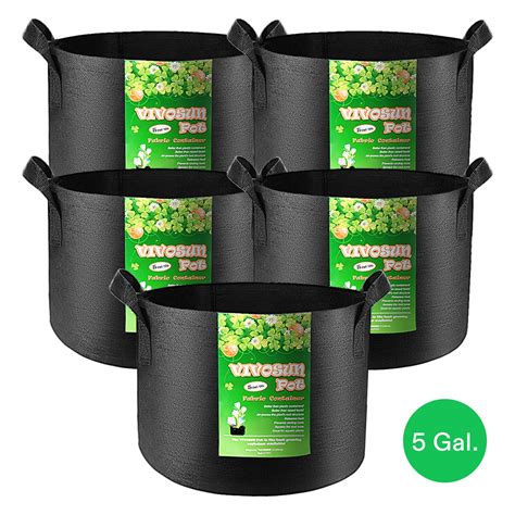 VIVOSUN 5 Gallon Grow Bags 5-Pack Black Thickened Nonwoven Fabric Pots with Handles