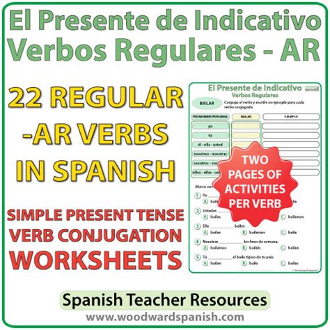 Spanish Present Tense Regular Ar Verbs Conjugation Worksheets