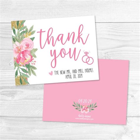 Gold Glitter Striped Blush Floral Wedding Thank You Card Etsy