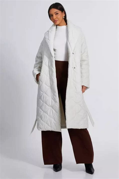 Cream Quilted Long Line Coat Quiz Clothing