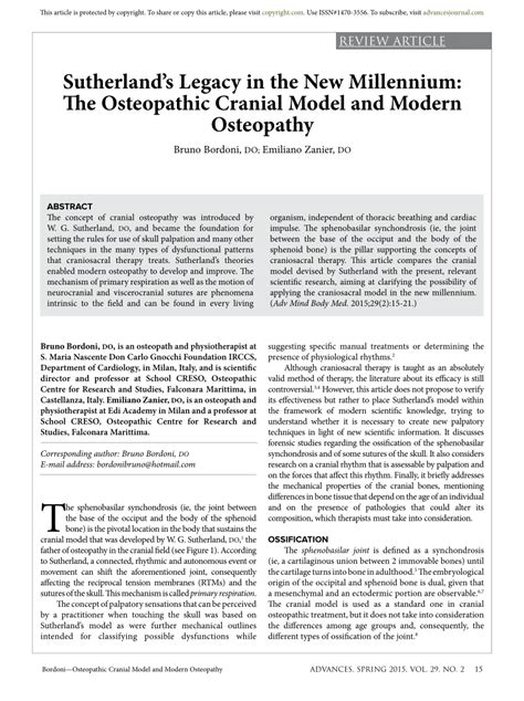 Pdf Sutherlands Legacy In The New Millennium The Osteopathic