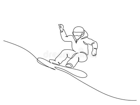 Young Snowboarder Man Ride Fast Snowboard At Snowy Mountain Stock