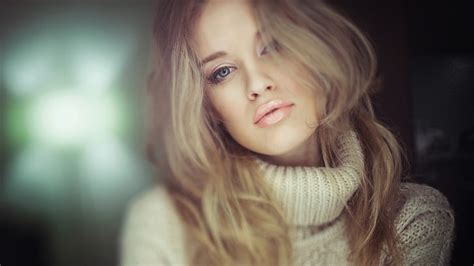 Hd Wallpaper Women Blonde Face Blue Eyes Portrait Depth Of Field