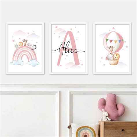 3 Quadros Decorativos Arco íris Balão Safari Personalizado Elo7