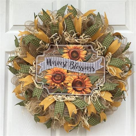 Harvest Blessings Fall Front Door Wreath Autumn Wreath Thanksgiving