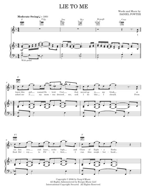 Play Official Version Of Lie To Me Sheet Music By Daniel Powter For