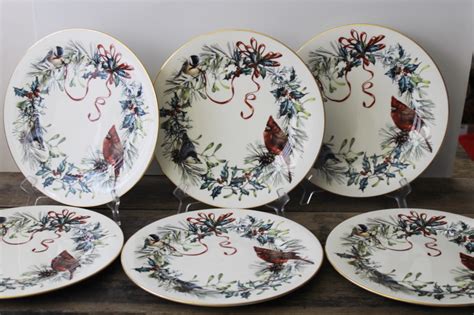 Lenox Usa Winter Greetings Cardinal Pattern China Dinner Plates Set Of