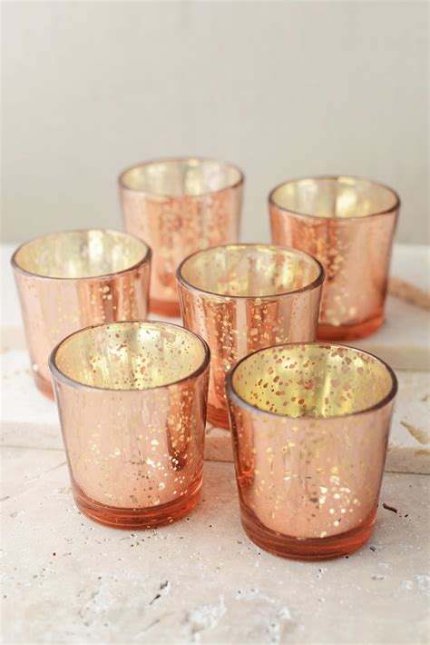 12 Rose Gold Mercury Glass Candle Holders