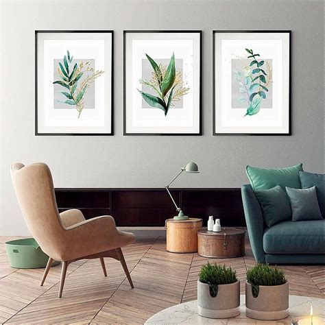 Kit 3 Quadros Decorativos Moldura Plantas Minimalistas Galeria Wall