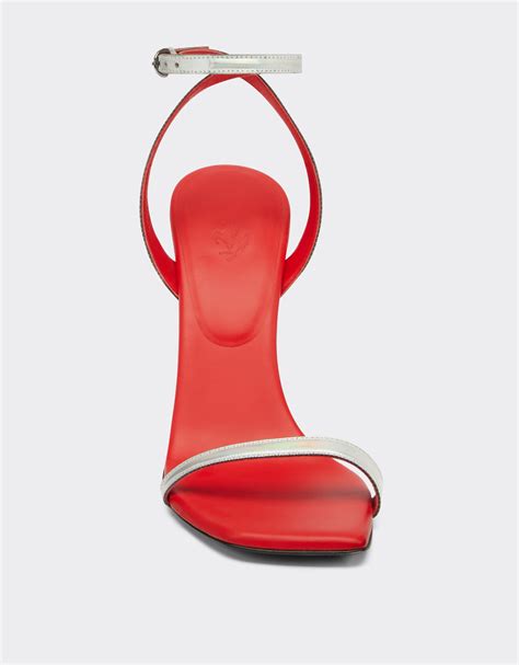 Sandals In Iridescent Leather With Plexiglass Heel In Silver For Women