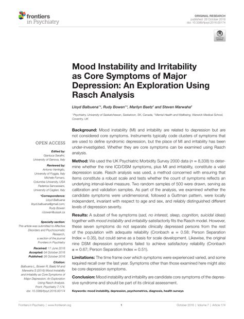 PDF Mood Instability And Irritability As Core Symptoms Of Major