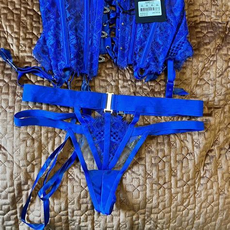 Honey Birdette Womens Blue And Gold Underwear Depop