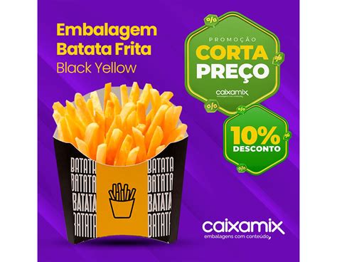 Embalagem Para Batata Frita Tradicional Black Yellow Unidades