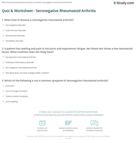 Quiz And Worksheet Seronegative Rheumatoid Arthritis