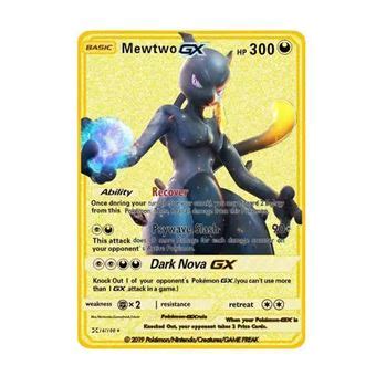 Carte de jeu en métal anglais pour Pokémon Mewtwo GX Carte à