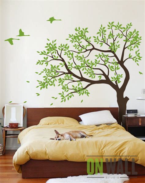 Large Tree Wall Decal Tree And Cranes Wall Sticker Calming Etsy