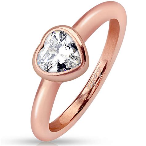 Bague anneau femme acier inoxydable cuivré orné d un coeur zircon