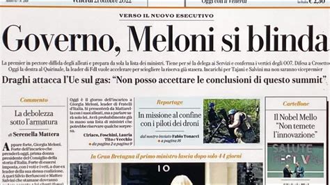 Prime Pagine Dei Giornali Di Oggi 21 Ottobre 2022 Rassegna Stampa