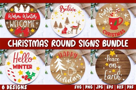 Christmas Round Signs Svg Bundle Winter Door Hangers Svg