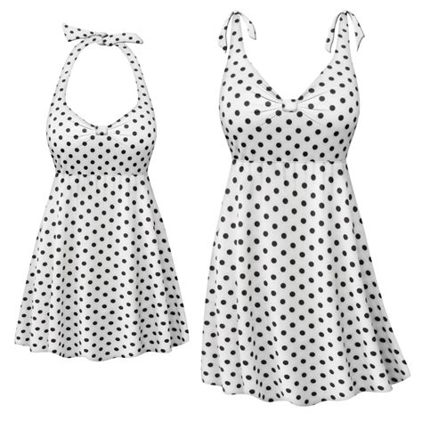 Customizable White With Black Polka Dots Print Halter Or Shoulder Strap