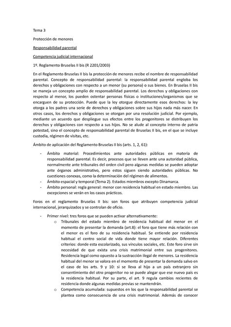 Tema 3 Apuntes del tema 3 de DIPr Tema 3 Protección de menores