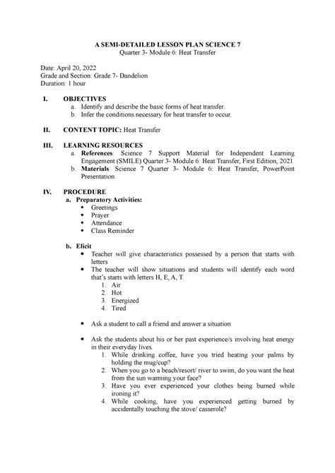 4as Detailed Lessonplan In Science Pdf Heat Transfer 47 Off