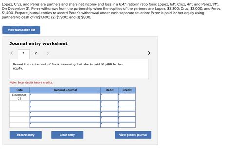 Solved Lopez Cruz And Perez Are Partners And Share Net Chegg