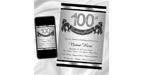 Silver 100th Birthday Party Invitation Zazzle