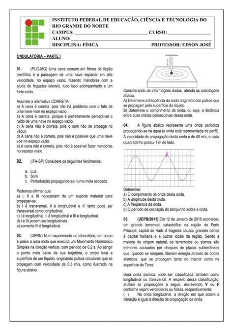 Exercicios De Ondulatoria - Lista de exercicios 5 - ondulatoria 1