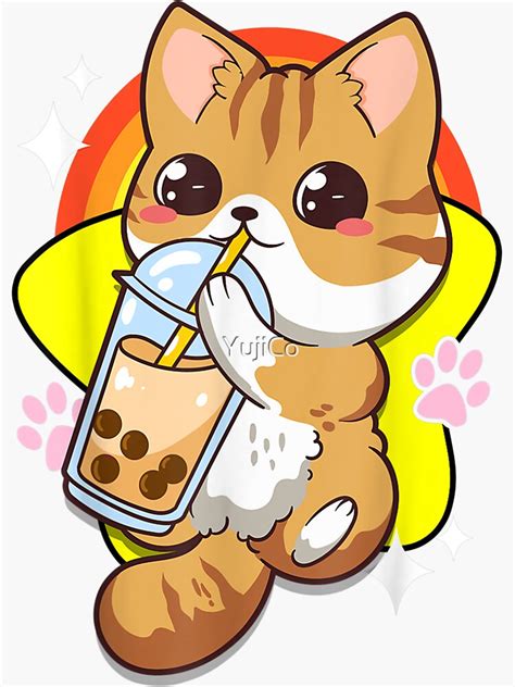 Cute Kawaii Cat Boba Bubble Milk Tea Anime Neko Kitten Sticker For