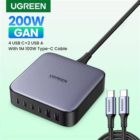 Carregador De Mesa UGREEN Nexode 200W USB C 6 Portas GaN PD Rápido