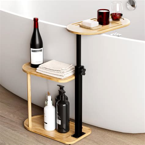 Yumkfoi Layer Bath Tub Tray Table Freestanding Bamboo Bath Tray