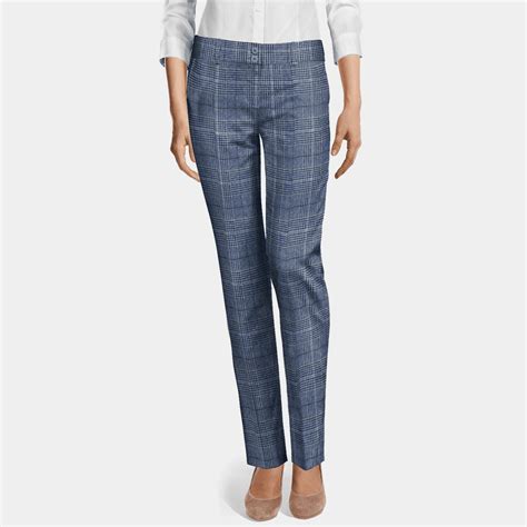 Blue Plaid Tweed Flat Front Dress Pants Sumissura