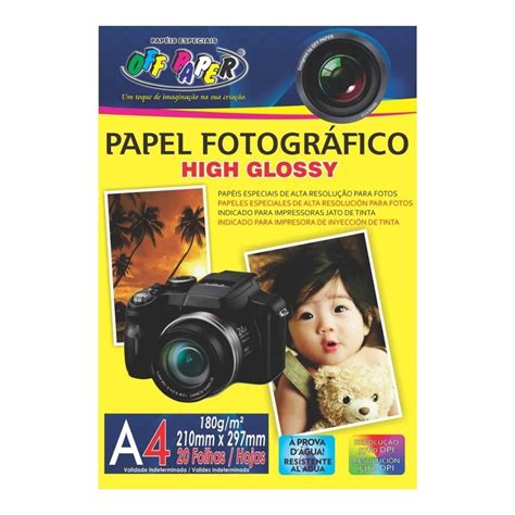 Papel Fotografico Off Paper - Papel Fotográfico A4 Brilhante 180g 20 Folhas Off Paper ? Alta Resolução