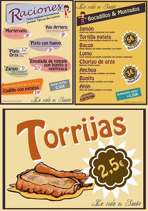 Diseño de la carta de bocadillos montados y carta de raciones para el