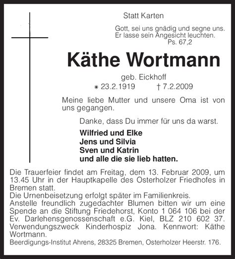 Traueranzeigen Von K The Wortmann Trauer Kreiszeitung De