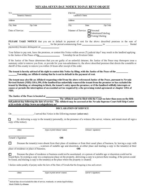 Free Nevada Eviction Notice Forms 3 Pdf Word Eforms